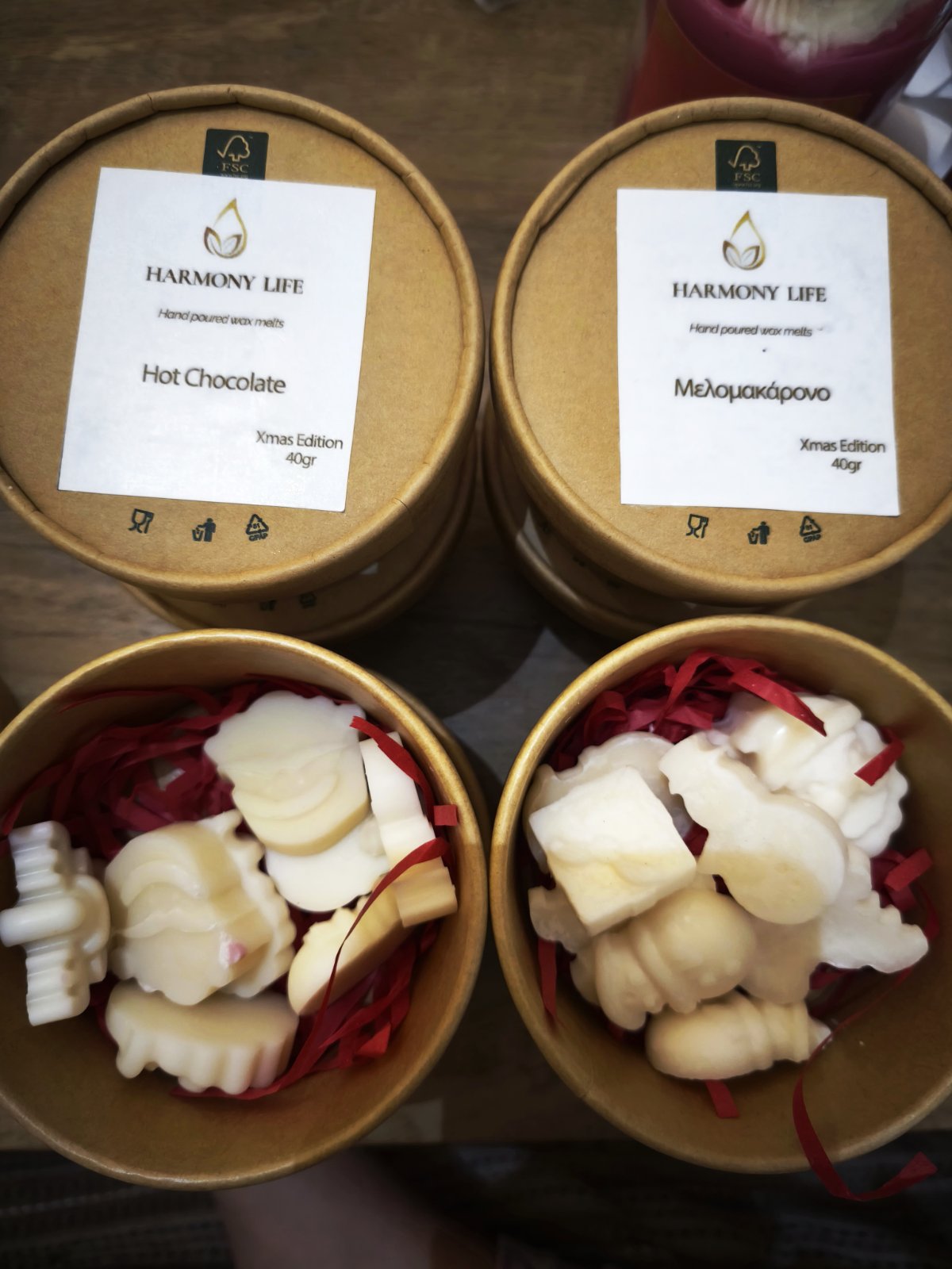 Χριστουγεννιάτικα wax melts σόγιας σε γιορτινά σχέδια