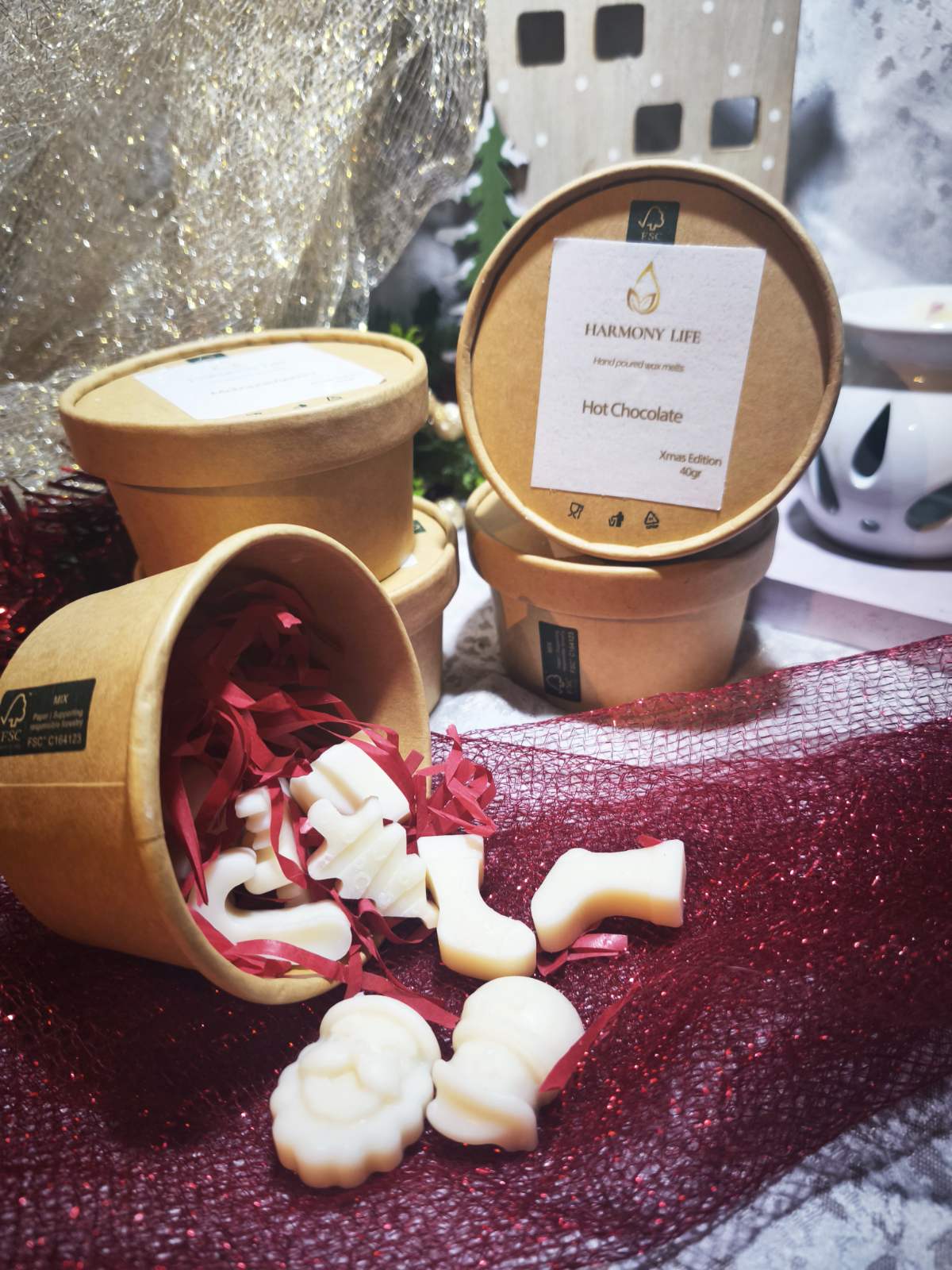 Χριστουγεννιάτικα wax melts σόγιας σε γιορτινά σχέδια